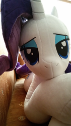 Size: 643x1143 | Tagged: safe, artist:littlefairyswonders, rarity, pony, unicorn, g4, female, irl, life size, looking at you, mare, photo, plushie, solo