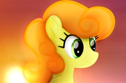 Size: 3252x2160 | Tagged: safe, artist:startledflowerpony, carrot top, golden harvest, earth pony, pony, g4, bust, female, high res, portrait, smiling, solo, sun