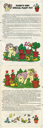 Size: 578x1698 | Tagged: safe, posey, bird, pony, comic:my little pony (g1), g1, official, birdsong, christmas, christmas carol, egg, european robin, flower, flower pot, garden, gardening, hatchling, holiday, innuendo, planting, posey's very special plant pot, robbie the robin, robin, robina the robin, seeds, spring, story, you know for kids