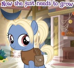 Size: 407x375 | Tagged: safe, gameloft, gentiana, pony, g4, female, filly, meme, saddle bag, solo, wow! glimmer