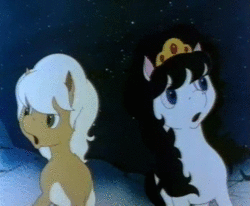 Size: 696x574 | Tagged: safe, screencap, g4, animated, boop, crown, cute, grin, ico, ico the brave little horse, jewelry, looking at each other, night, no sound, noseboop, open mouth, preciosa, princess preciosa, regalia, smiling, stars, webm, youtube link
