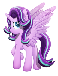 Size: 2662x3442 | Tagged: safe, artist:sol-r, starlight glimmer, alicorn, pony, g4, alicornified, female, frog (hoof), high res, looking at you, race swap, simple background, smiling, solo, starlicorn, transparent background, underhoof, vector, xk-class end-of-the-world scenario