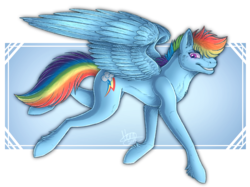 Size: 1147x856 | Tagged: safe, artist:nerakie, rainbow dash, pegasus, pony, g4, abstract background, alternate hairstyle, cutie mark, female, grin, mare, simple background, smiling, solo, spread wings, transparent background, wings