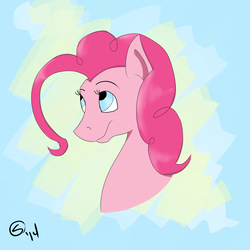 Size: 4000x4000 | Tagged: safe, artist:sydfreak2, pinkie pie, earth pony, pony, g4, abstract background, bust, female, looking up, mare, solo