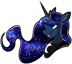 Size: 3265x2875 | Tagged: safe, artist:polyhexian, princess luna, pony, g4, bust, ear fluff, ethereal mane, female, high res, jewelry, mare, open mouth, regalia, simple background, solo, starry mane, transparent background
