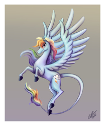 Size: 3008x3558 | Tagged: safe, artist:lalindaaa, rainbow dash, pegasus, pony, cutie mark, female, flying, gradient background, leonine tail, looking at you, mare, realistic horse legs, smiling, smirk, solo, spread wings, wings