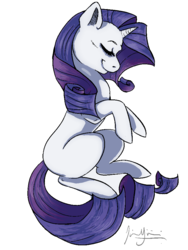 Size: 720x960 | Tagged: safe, artist:lerainbowturtle, rarity, pony, unicorn, g4, eyes closed, female, mare, missing cutie mark, simple background, smiling, solo, white background