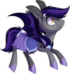 Size: 1196x1253 | Tagged: safe, artist:sararini, oc, oc only, bat pony, pony, armor, bat pony oc, big ears, commission, female, hairpin, mare, night guard, simple background, smiling, solo, spread wings, transparent background, wings