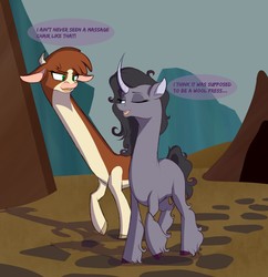 Size: 1237x1280 | Tagged: safe, artist:astr0zone, arizona (tfh), oleander (tfh), cow, pony, unicorn, them's fightin' herds, community related, duo, impossibly long neck, long neck, necc
