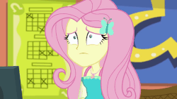 Size: 985x554 | Tagged: safe, screencap, fluttershy, equestria girls, fluttershy's butterflies, fluttershy's butterflies: rainbow dash, g4, my little pony equestria girls: better together, animated, coffee mug, computer, cute, female, geode of fauna, magical geodes, microphone, monitor, mug, shyabetes, talking