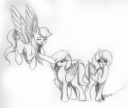 Size: 1024x869 | Tagged: safe, artist:mindlesssketching, oc, oc only, oc:peanut, pegasus, pony, boop, female, mare, monochrome, traditional art