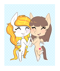 Size: 2038x2407 | Tagged: artist needed, safe, oc, oc only, oc:honeyblossom, oc:storm shield, pegasus, anthro, cute, duo, duo female, female, high res, simple background
