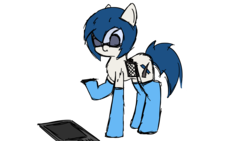 Size: 3840x2160 | Tagged: safe, artist:aquaholicsanonymous, oc, oc only, oc:merlin, original species, rocket pony, clothes, confused, drawing, female, goggles, gridfins, high res, pen, rocket, simple background, socks, solo, spacex, tablet, transparent background