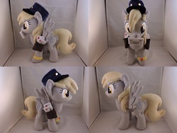 Size: 1597x1199 | Tagged: safe, artist:little-broy-peep, derpy hooves, pegasus, pony, g4, female, hat, irl, letter, mailbag, mare, photo, plushie, solo