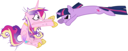 Size: 9680x3910 | Tagged: safe, artist:90sigma, princess cadance, twilight sparkle, alicorn, pony, unicorn, a canterlot wedding, g4, colored wings, duo, female, gradient wings, mare, simple background, sisters-in-law, tackle, transparent background, unicorn twilight, vector