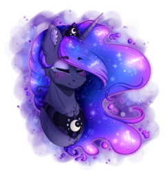 Size: 2526x2600 | Tagged: safe, artist:norica-official, princess luna, alicorn, pony, g4, collar, crown, ear fluff, eyes closed, female, high res, jewelry, mare, necklace, regalia, simple background, solo, transparent background