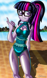Size: 800x1309 | Tagged: safe, artist:xjkenny, sci-twi, twilight sparkle, equestria girls, g4, clothes, female, glasses, one-piece swimsuit, solo, swimsuit