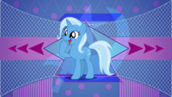 Size: 3840x2160 | Tagged: safe, artist:laszlvfx, edit, trixie, pony, unicorn, g4, female, high res, mare, open mouth, raised hoof, smiling, solo, wallpaper, wallpaper edit