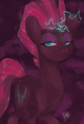 Size: 1363x2000 | Tagged: safe, artist:avemaria-deusvult, tempest shadow, pony, unicorn, g4, my little pony: the movie, broken horn, female, horn, lidded eyes, magic, solo