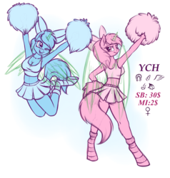 Size: 1000x1050 | Tagged: safe, artist:sirzi, artist:skorpionletun, oc, anthro, unguligrade anthro, anthro oc, armpits, collaboration, commission, female, mare, pom pom, simple background, your character here