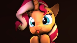 Size: 3840x2160 | Tagged: safe, artist:flushthebatsanta, sunset shimmer, pony, unicorn, g4, 3d, aweeg*, cute, female, high res, mare, puffy cheeks, shimmerbetes, silly, silly pony, source filmmaker, tongue out