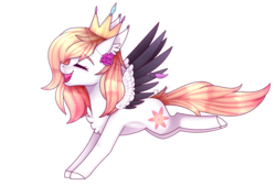 Size: 2596x1755 | Tagged: safe, artist:honeybbear, oc, oc only, oc:ember (cinnamontee), pegasus, pony, crown, jewelry, regalia, simple background, solo, transparent background, two toned wings