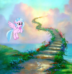 Size: 498x506 | Tagged: safe, artist:gollum123, edit, silverstream, classical hippogriff, hippogriff, g4, season 8, heaven, led zeppelin, rock (music), stairs, stairs are awesome, stairway to heaven, that hippogriff sure does love stairs, vector
