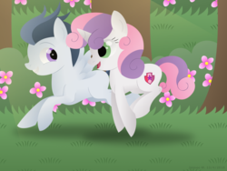 Size: 1024x768 | Tagged: safe, artist:lavenderrain24, rumble, sweetie belle, g4, female, male, ship:rumbelle, shipping, straight