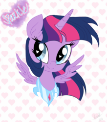 Size: 800x914 | Tagged: safe, artist:emositecc, twilight sparkle, alicorn, pony, comic:sparkle, g4, alternate eye color, alternate universe, female, heart, heart eyes, horn, mare, solo, twilight sparkle (alicorn), wingding eyes, wings