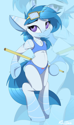 Size: 2696x4555 | Tagged: safe, artist:mistydash, oc, oc only, oc:melony, pony, semi-anthro, bipedal, blue underwear, bra, bra on pony, chest fluff, clothes, crop top bra, female, looking at you, panties, ribbon, solo, standing, underwear, zoom layer