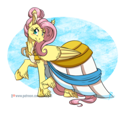 Size: 900x810 | Tagged: safe, artist:inuhoshi-to-darkpen, fluttershy, pegasus, pony, fake it 'til you make it, g4, blushing, clothes, cute, dress, feathered fetlocks, female, looking at you, mare, raised hoof, shyabetes, simple background, solo, transparent background, unshorn fetlocks, warrior of inner strength, warriorshy, wings