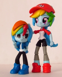 Size: 1037x1274 | Tagged: safe, artist:whatthehell!?, rainbow dash, equestria girls, g4, my little pony equestria girls: better together, baseball cap, cap, clothes, doll, equestria girls minis, hat, irl, jacket, pants, photo, shoes, shorts, smiling, toy, ultra minis