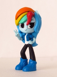 Size: 1000x1329 | Tagged: safe, artist:whatthehell!?, rainbow dash, equestria girls, g4, my little pony equestria girls: better together, clothes, doll, equestria girls minis, irl, jacket, pants, photo, shoes, shorts, smiling, toy, ultra minis