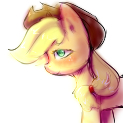 Size: 2000x2000 | Tagged: safe, artist:zefirka, applejack, earth pony, pony, g4, female, freckles, high res, mare, no pupils, simple background, sketch, smiling, solo, traditional art, white background