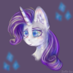 Size: 2000x2000 | Tagged: safe, artist:zefirka, rarity, pony, unicorn, g4, bust, colored pupils, cutie mark background, ear fluff, female, high res, mare, portrait, signature, solo