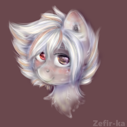 Size: 2000x2000 | Tagged: safe, artist:zefirka, oc, oc only, pony, bust, colored pupils, female, heterochromia, high res, looking at you, mare, portrait, signature, simple background, smiling, solo