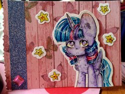 Size: 1280x960 | Tagged: safe, artist:zefirka, twilight sparkle, alicorn, pony, g4, cheek fluff, chest fluff, female, looking at you, mare, no pupils, sad, solo, stars, traditional art, twilight sparkle (alicorn), wing fluff