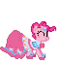 Size: 126x126 | Tagged: safe, artist:monkeyjay, artist:steglad, pinkie pie, earth pony, pony, g4, the best night ever, animated, bouncing, clothes, desktop ponies, dress, eyes closed, female, gala dress, gif, jumping, pixel art, pronking, simple background, solo, sprite, transparent background