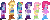 Size: 478x192 | Tagged: safe, artist:botchan-mlp, applejack, fluttershy, pinkie pie, rainbow dash, rarity, twilight sparkle, alicorn, equestria girls, g4, desktop ponies, gif, humane five, humane six, non-animated gif, pixel art, simple background, sprite, transparent background, twilight sparkle (alicorn)