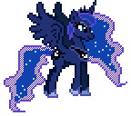 Size: 144x128 | Tagged: safe, artist:botchan-mlp, princess luna, alicorn, pony, g4, animated, concave belly, desktop ponies, ethereal mane, female, gif, mare, pixel art, simple background, slender, solo, spread wings, sprite, starry mane, thin, transparent background, walking, wings