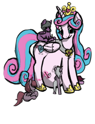Size: 1859x2430 | Tagged: safe, artist:fluor1te, princess flurry heart, oc, oc:gleaming spear, oc:mythical shine, oc:spirit bliss, oc:streak ace, alicorn, earth pony, pegasus, pony, unicorn, g4, adult, alicorn oc, belly, belly painting, brush, colt, doodle, drawing, female, filly, foal, hyper, hyper pregnancy, jewelry, magic, male, mama flurry, mother and child, multiple pregnancy, octuplets, offspring, offspring's offspring, older, parent:oc:shimmering glow, parent:princess flurry heart, parents:canon x oc, pregnant, regalia, simple background, transparent background
