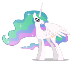 Size: 2800x2500 | Tagged: safe, artist:mixermike622, edit, editor:slayerbvc, vector edit, princess celestia, alicorn, pony, g4, accessory-less edit, bare hooves, cute, cutelestia, female, high res, looking back, mare, missing accessory, open mouth, simple background, smiling, solo, sparkles, spread wings, transparent background, vector, wings