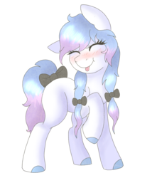 Size: 600x700 | Tagged: safe, artist:adostume, oc, oc only, earth pony, pony, blushing, bow, hair bow, happy, raspberry, simple background, smiling, solo, tail bow, tongue out, transparent background