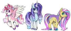 Size: 3760x1676 | Tagged: safe, artist:not-ordinary-pony, fluttershy, pinkie pie, rarity, earth pony, pegasus, pony, unicorn, g4, alternate design, earth pony fluttershy, female, pegasus pinkie pie, race swap, simple background, transparent background