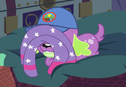 Size: 688x475 | Tagged: safe, screencap, spike, spike the regular dog, dog, equestria girls, g4, my little pony equestria girls: legend of everfree, cap, clothes, cropped, hat, male, socks