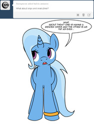 Size: 600x800 | Tagged: safe, artist:dekomaru, trixie, pony, unicorn, tumblr:ask twixie, g4, ask, dialogue, female, implied glitter shell, solo, tumblr