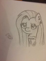 Size: 720x960 | Tagged: safe, artist:ganighost, fluttershy, fake it 'til you make it, g4, black and white, female, fluttergoth, grayscale, monochrome, simple background, traditional art, white background