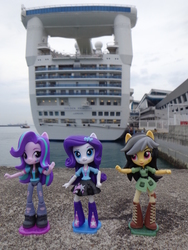 Size: 3456x4608 | Tagged: safe, daring do, rarity, starlight glimmer, equestria girls, g4, cruise ship, day, doll, equestria girls minis, female, irl, photo, singapore, toy