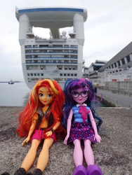 Size: 3456x4608 | Tagged: safe, sci-twi, sunset shimmer, twilight sparkle, equestria girls, g4, my little pony equestria girls: better together, cruise ship, day, doll, irl, photo, singapore, toy