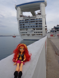Size: 3456x4608 | Tagged: safe, sunset shimmer, equestria girls, equestria girls series, g4, cruise ship, doll, irl, photo, singapore, toy